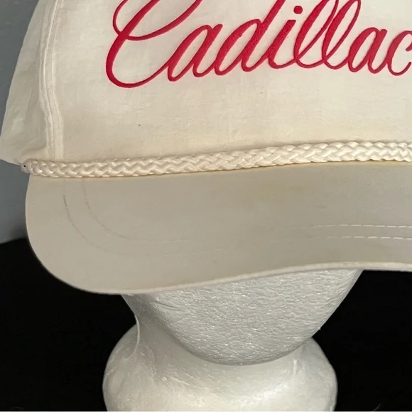 Vintage Cadillac White Hat Snapback Rope Red Hat Cap - Picture 2 of 9